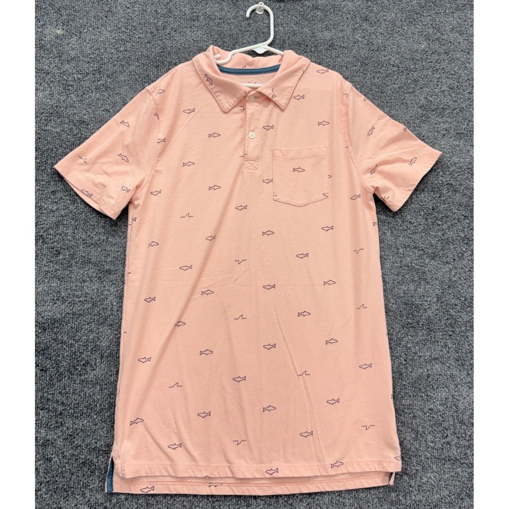 Cat & Jack Polo Shirt Kids XL 16 Pink Shark Print Short Sleeve Pocket Casual